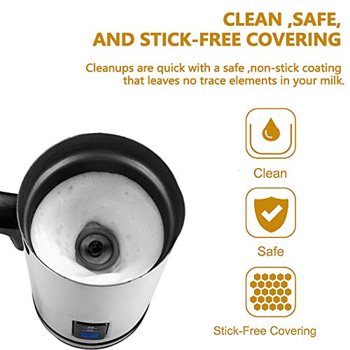 Huogary Milk Frother, Electric Milk Frother for Hot and Cold Milk, Stainless Steel Electric Milk Steamer(Silent Operation, FDA and ETL Approved) (Silver) - Thumbnail 3