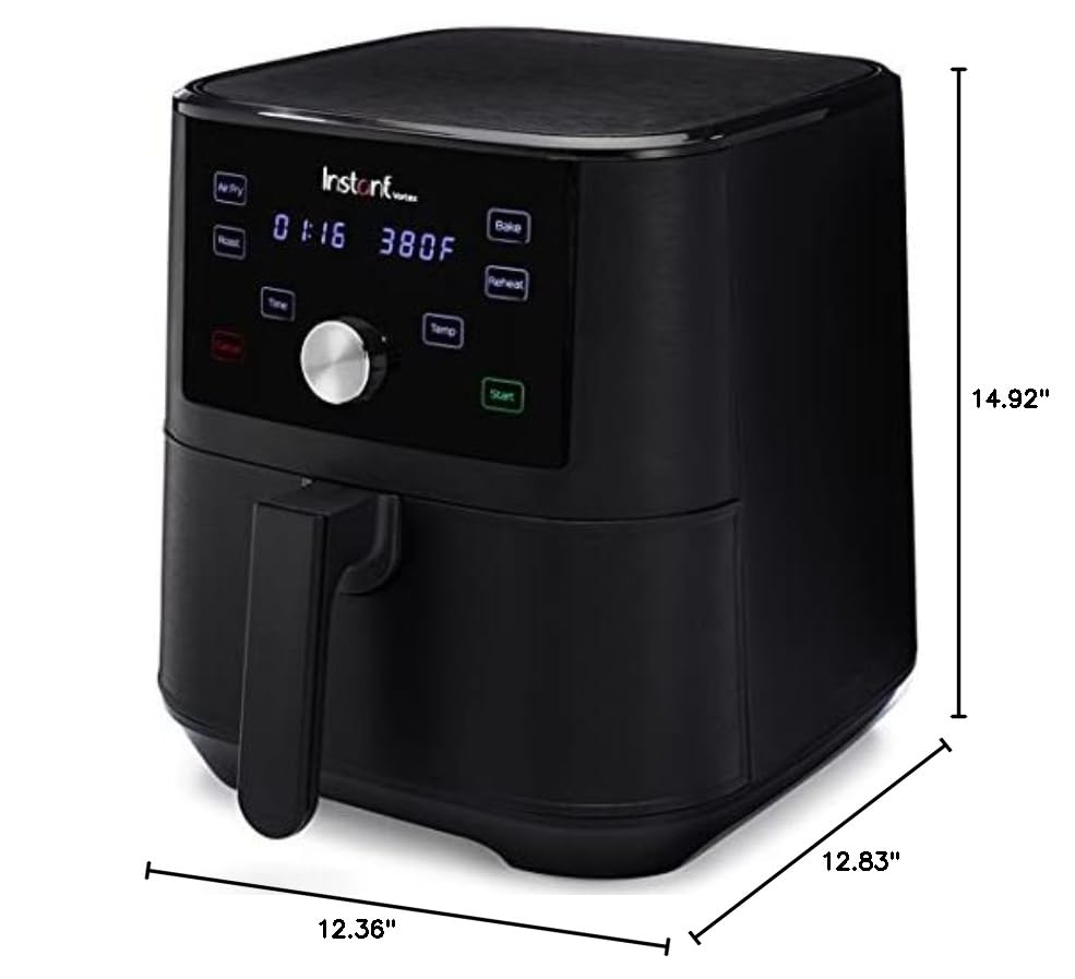 Freidora de aire Instant Pot Vortex 6QT XL, funciones 4 en 1 que doran, asan, recalientan y hornean para comidas rápidas y fáciles, más de 100 recetas en la aplicación, es apta para lavavajillas, de los creadores de Instant Pot, negra