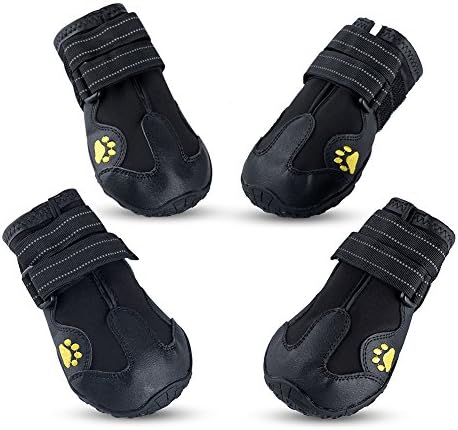 Piggypet Waterproof Shoes for Dogs, Hiking Boots for dogs with Non Slip Sole, Summer Black Dog Running Shoes Winter Snow Boots for Medium Large Dogs, All Weather Paw Protector 4pcs