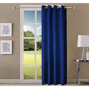 Queenzliving Elegant Solid Crushed Texture Curtain, Long Door 9 feet- Pack of 1, Navy Blue