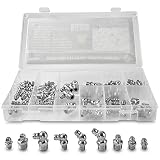 Katzco Grease Fittings - 70 Piece Hydraulic Grease Fitting Assortment, Steel Construction Kit, Hardware Kit Set - Steel Straight and Angled Assorted Kit