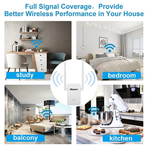 Amplificador-Senal-WiFi-1200Mbps-VANZEV-Repetidor-WiFi-Largo-Alcance-AC1200-de-Doble-Banda-24-GHz-y-5-GHz-Cobertura-Hasta-250-Puerto-Ethernet-WPS-Punto-Acceso-Compatibilidad-Universal-Blanco
