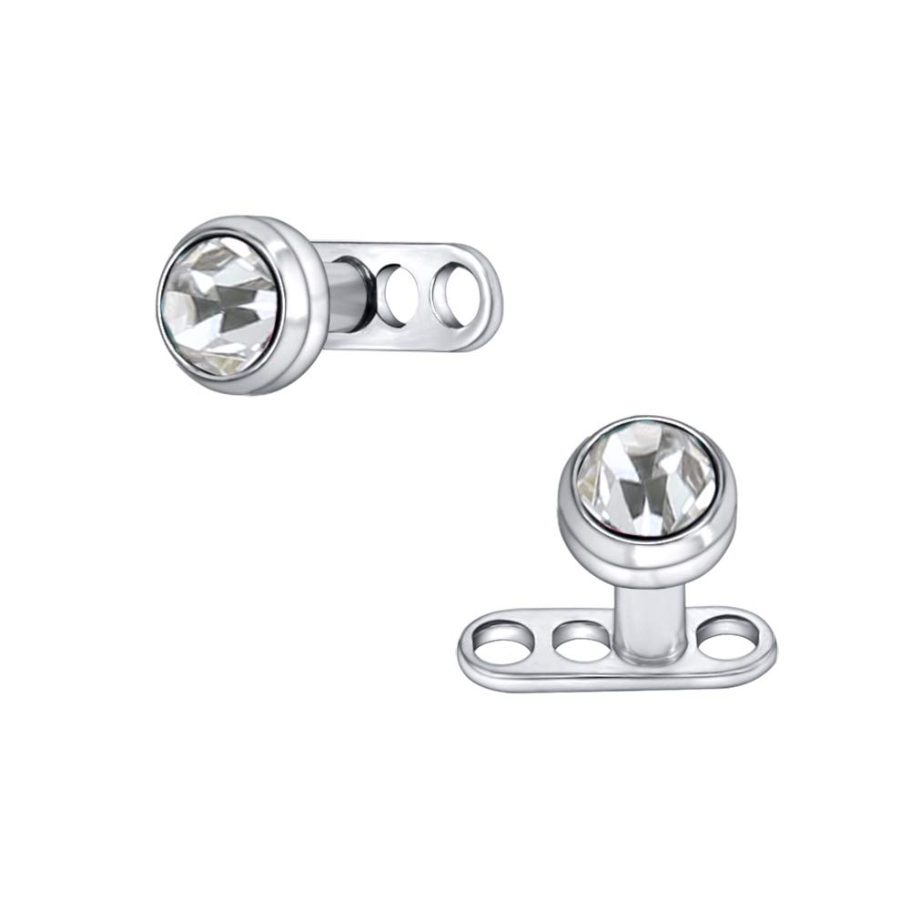 14G Shiny Crystal Rhinestone Dermal Anchor Tops and Bases Microdermal Titanium Steel Body Dermal Piercing (2pcs White)