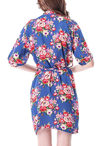 Ranphee Floral Kimono Robe for Women Short Sleeve V Neck Belted Satin Bridal Sleepwear