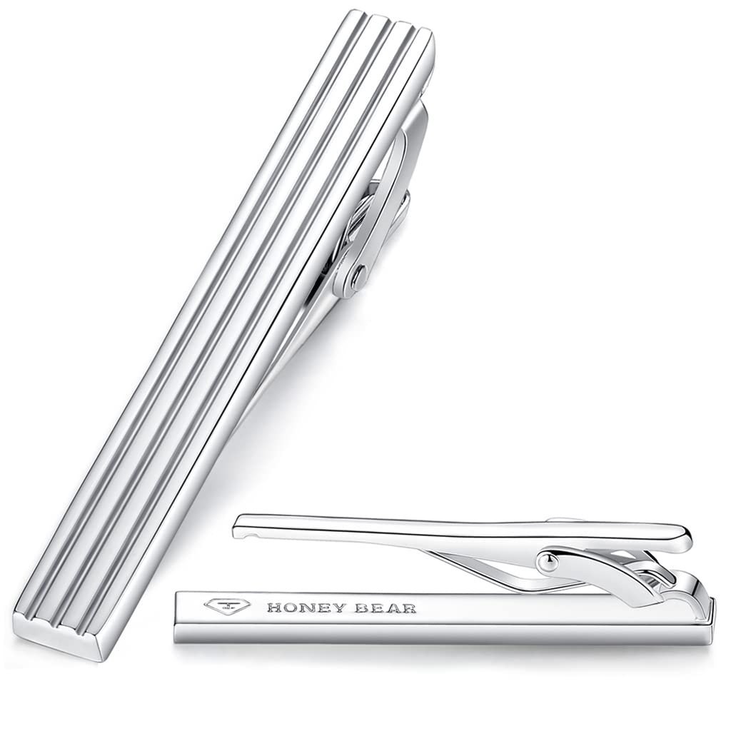 HONEY BEAR 2.12inch Mens Stripe Tie Clip Bar, Normal Size for Business Wedding Gift,5.4cm