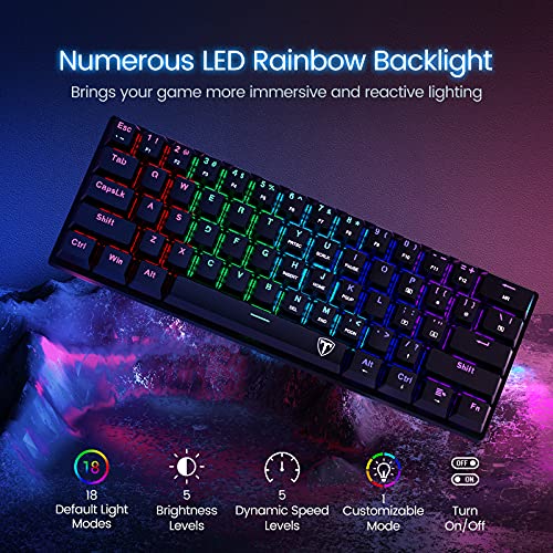 60% Mechanical Keyboard, Biijok 60 Percent Gaming Keyboard with Blue Switches,18 Color Rainbow Backlit Gaming Keyboard,Full Anti-Ghosting 61 Key,Ergonomic Compact 60 Percent Mechanical Keyboard Gamer