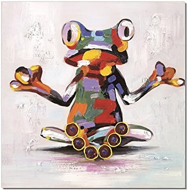 Oil Paintings On Canvas Practicing Yoga Frogs Artwork Wall Decor Art for living Room Bed Room Dinning Room Framed Stretched Ready to Hang -16 x 16 inch