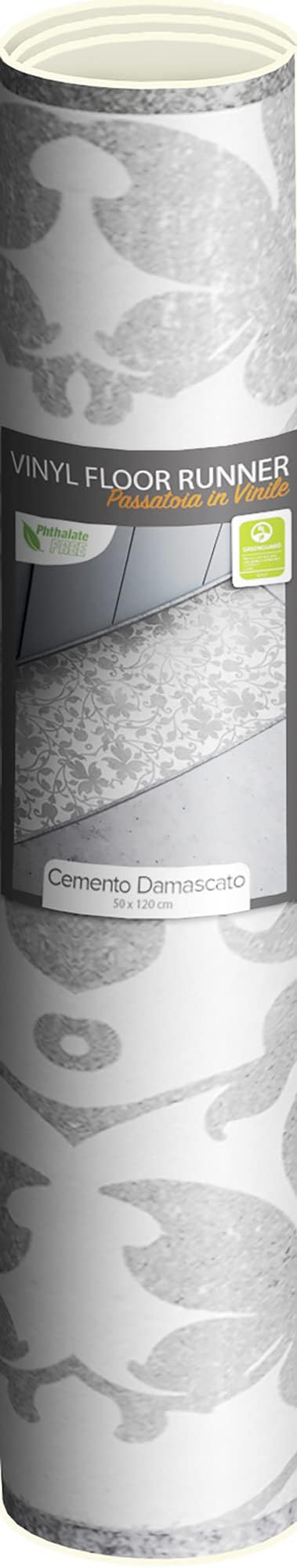 CREARREDA Kitchen Runner Rug - 120 x 50 cm Damask Cement Vinyl Non-Slip and Washable Carpet for Living Room - 100% Made in Italy