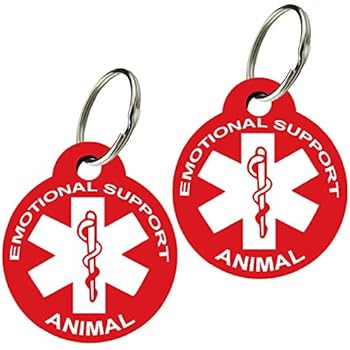 CNATTAGS ESA - Pet ID Tags, Various Shapes and Colors, Doubled Sided Emotional Support Animal, Premium Aluminum (Set of 2) (Round, Red)