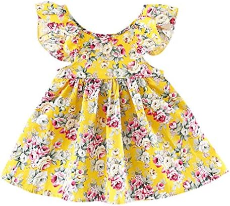 Srogem Baby Clothes Infant Baby Toddler Girls Dresses Ruffles Lemon Print Sleeveless Backless Princess Dress Skirts Sundress (Size for 18 Months, Yellow)