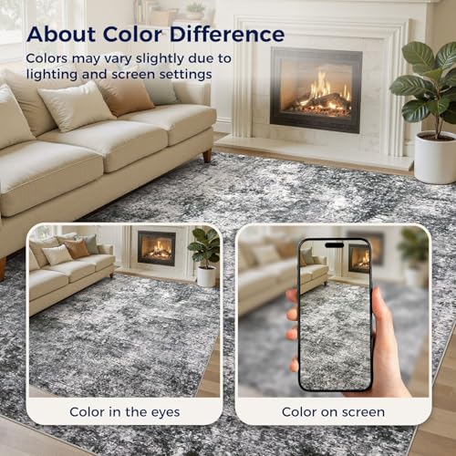 DMOYEST Area Rug Living Room Rugs - 9x12 Large Soft Indoor Neutral Modern Abstract Low Pile Washable Rug Carpet for Bedroom Dining Room Farmhouse Home Office - Grey