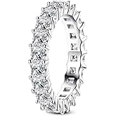 AnuClub Moissanite Eternity Ring, Round/Emerald/Princess Cut 5cttw D Color 925 Sterling Silver Wedding Band Rings for Women