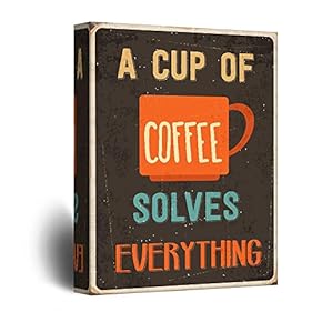 Canvas Wall Art - Vintage Style Art with A Cup of Coffee Solves Everything Quotes - Giclee Print Gallery Wrap Modern Home Art Ready to Hang - 12x18 inches
