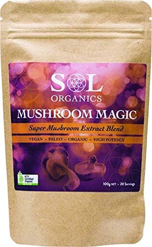 Mushroom Magic Super 6 Mushroom Extract Blend - Certified Organic - Chaga, Cordyceps, Lion Mane, Maitaka, Reishi, Shiitake- 100 Gram - Made in Australia