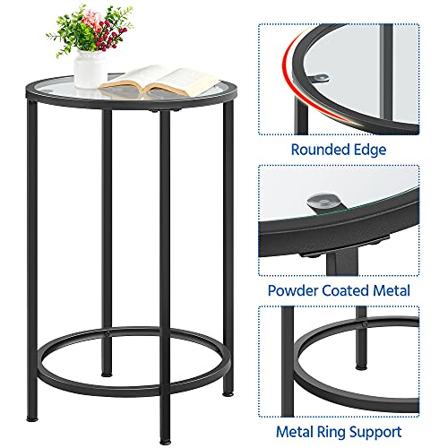 Yaheetech Glass End Table Set of 2, Round Side Tables, Small Accent Black Round Glass Table Set