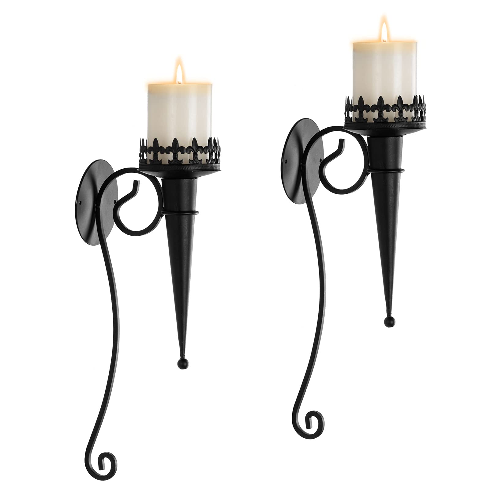 Sziqiqi 2Pcs Wall Candle Holders, Hanging Wall Candle Sconce Stand, Vintage Wall Mounted Pillar Candlestick Holder for Home Living Room Bedroom Mantelpiece Decoration, Black