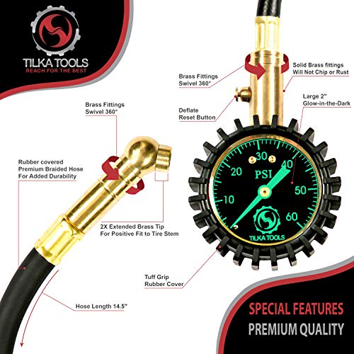 TILKA TOOLS Tire Pressure Gauge Choose Tire Gauge Pressure (0-60)(0-75)(0-100) PSI Gauge with Analog Dial Heavy Duty for Truck Motorcycle Car or Bike Tire Gauge as Garage Gifts for All Men and Women - Thumbnail 3