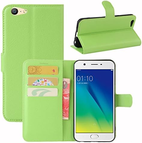 Oppo A57 Case, Fettion Premium PU Leather Wallet Flip Phone Protective Case Cover with Card Slots, Stand Feature and Magnetic Closure for Oppo A57 Smartphone (Wallet - Green)