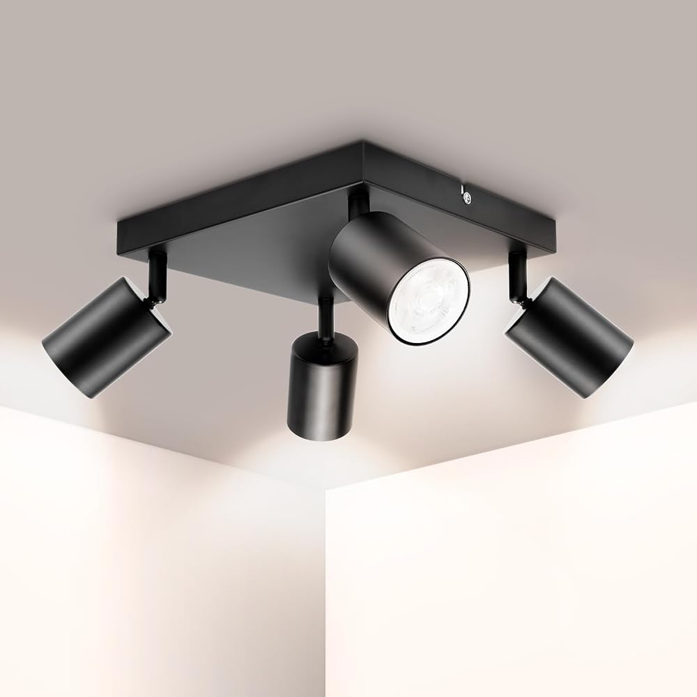Ketom Adjustable 4 Way Ceiling Spotlight GU10 Black Metal Square