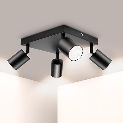 Ketom Adjustable 4 Way Ceiling Spotlight GU10 Black Metal Square