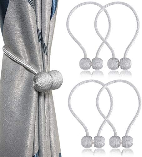 Shellvcase Curtain Tiebacks Magnetic, Drape Tiebacks, 4pc Home Office Decorative Curtain Convenient Magnetic Tiebacks, Window Curtain Tiebacks for Blackout Curtains (Sliver Gray)
