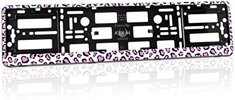 2 x Number Plate Holders Frames Licence Plate Surrounds for Any Car (Pink Leo)
