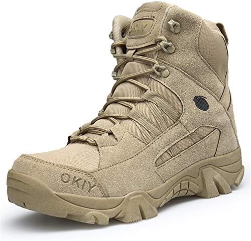 NAMENLOS Men's Hiking Tactical Boots High-top Military Breathable Durable Combat Work Shoes Winter Warm Snow Boots for Hiking Hunting Working Walking,sandfarbe,43