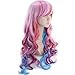 Long Curly Multi Color Rainbow Wig Halloween Anime Cosplay Wigs for Women Girls 24 Inches Long Wavy Heat Resistant Colored Cosplay Costume Lolita Wigs