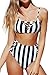 Cupshe Fashion Women's Stripe Printing High Waisted Padding Bikini Set Beach Bathing Suit (M)