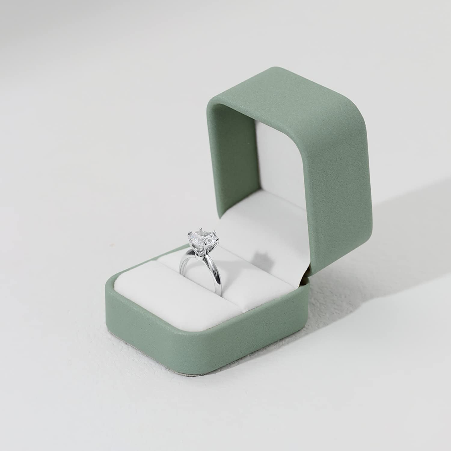 Woodten Woodten Leather Ring Box for Proposal Engagement Olive-green Leather Jewelry Ring Gift Box