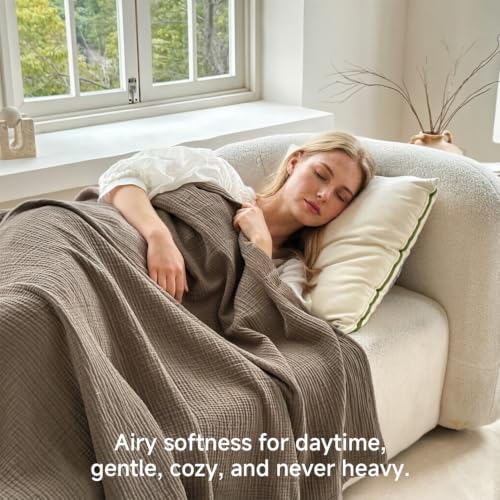 Simple&Opulence Cotton Muslin Throw Blanket for Bed Couch Sofa 4-Layer Gauze Blankets Reversible Soft Lightweight Breathable Home Décor for All-Season 50x60”, Coffee