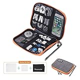 Travel Cable Organizer Bag Waterproof Portable Electronic Organizer for USB Cable Cord Phone Charger Headset Wire SD Card Orange/Gray