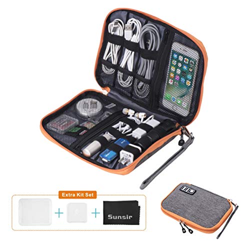 Travel Cable Organizer Bag Waterproof Portable Electronic Organizer for USB Cable Cord Phone Charger Headset Wire SD Card Orange/Gray