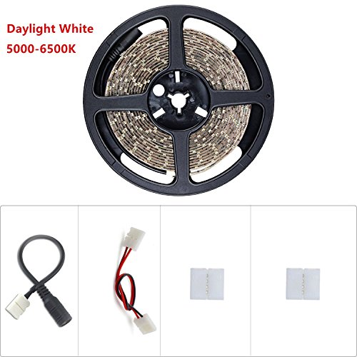 LED Strip Lights - 16.4ft Daylight White String Lights with 300 Units SMD2835, 72Lm/ft, 5000-6500K, 12V DC, Non-Waterproof. Flexible LED Rope Lights for Bedroom/Sitting Room/Indoor