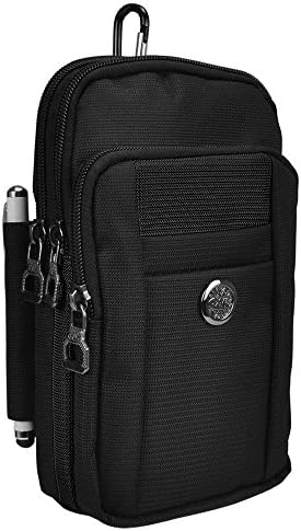 Premium Nylon Shoulder Bag Wallet Belt Clip Case for iPhone X / iPhone 8 Plus / Samsung Galaxy Note 8 / S8 Active / LG V30 / Motorola Moto G5s Plus / E4 Plus / Z2 Force / Z2 Play / BLU R2 / S1 (Black)