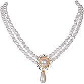 Rumtock Teardrop Pearl Pendant Necklace Vintage Boho Pearl Choker Women Ladies Dressy Jewelry