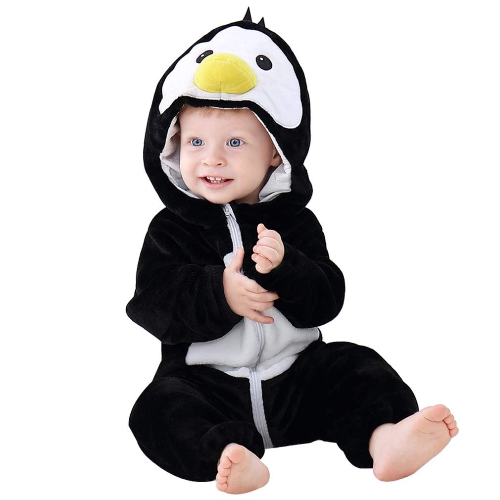COOKY.D Unisex Baby Hooded Romper Super Soft Flannel Autumn Winter Newborn Animal Jumpsuitt Playsuit Outfits,3-6 Months, Black Bird