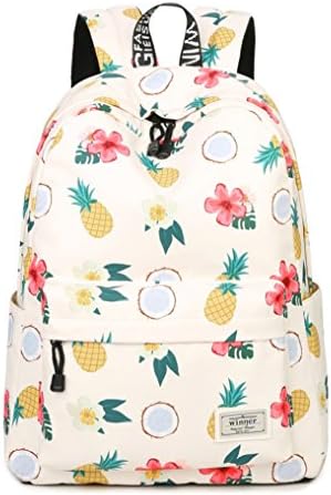 Amashz Women Floral Pineapple Print Canvas Backpack Teenage Girls School Bags
