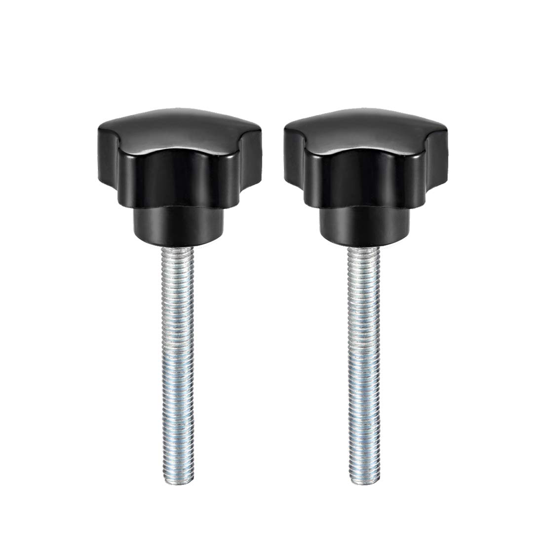 sourcing map 2Pcs Star Knob Grip M8 x 50mm Male Thread Steel Zinc Stud Black PP