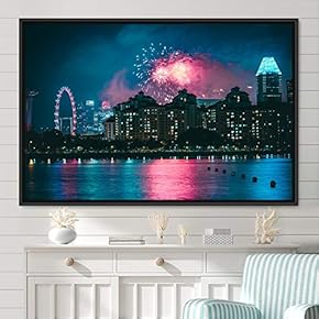 signwin Framed Canvas Wall Art City Illuminations Aerial...