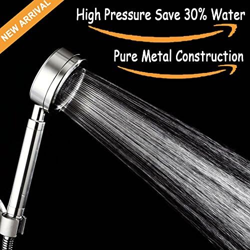 Handheld shower head,Pure Metal Hand Shower Head Extrem High Pressure Space-Grade Aluminum Spayer with Filter Controller Flow Resistor Rubber Stainless Washer 1.8GMP-Original Color Silver