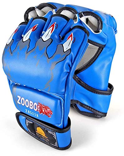 ZooBoo MMA Gloves - Half-Finger Boxing Fight Gloves with Adjustable Wrist Band for Sanda Sparring and Punching Bag Training (Blue)