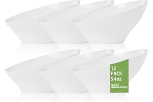 bUCLA 12 Pack White Plastic Serving Bowls - 54 OZ Angled Table Salad and Fruit Bowls Disposable for Chip&Candy - Ideal for Party & Wedding