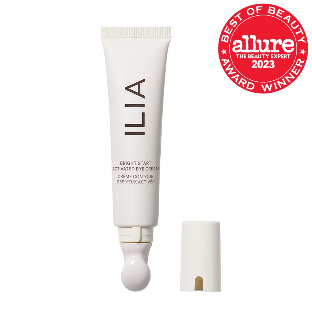 ILIA Plant-Based Bright Start Activated Eye Cream with Massage Tool Tip | Weightless, Cooling, Help Reduce Puffiness + Fine Lines | Silicone-Free, Cruelty-Free, Vegan, Clean Beauty (0.5 oz | 15 ml)