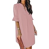 QACOHU Summer Dresses for Women V Neck Ruffle Short Sleeve Casual Shift Dress