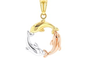 Jewelry America High Polish 14K Tri Color Gold Dolphin Circle Charm Pendant