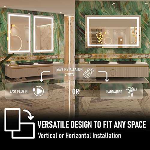 KRISTALLUM Bathroom Mirror with Lights 55x36 Mirror w/ Wireless Switch