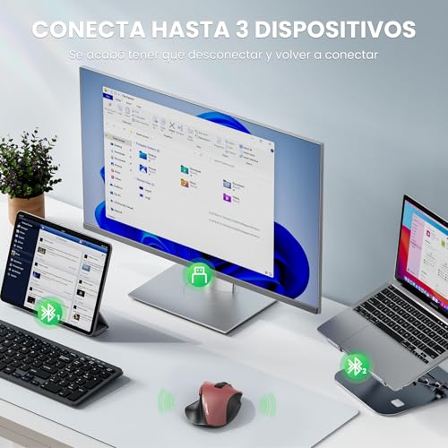 TECKNET Wireless Ergonomic Mouse, Rechargeable Bluetooth Mouse with 3 Devices (BT 5.0/3.0+2.4G), 4800DPI Silent Mouse with Thumb Rest for Laptop, Mac and PC, Red