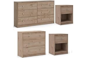 Home Square 4-Pc Scandinavian Design Bedroom Furniture Set with 6-Drawer Double Dresser & & 3-Drawer Chest & Two 1-Drawer Nightstands, Pewter Plastic Handles, Smooth Plastic Glides, in Jackson Hickory