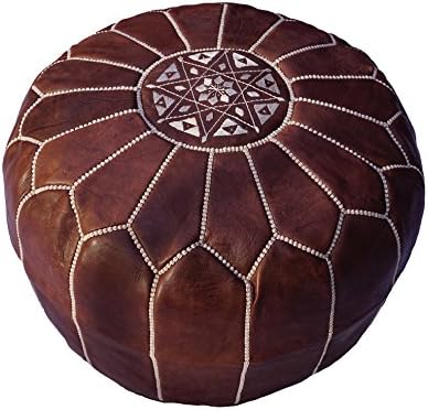 POUFATI Moroccan Leather Pouf Ottoman Unstuffed, Brown